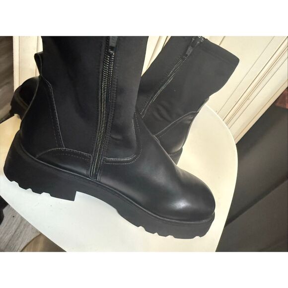 Zara Women's Stretch Side Zip Lug Chunky Sole Ankle Boots Black Size 40 NWOT - Picture 7 of 12